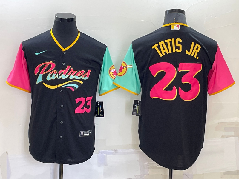 Men's San Diego Padres #23 Fernando Tatis Jr. 2022 Black City Connect Cool Base Stitched Jersey